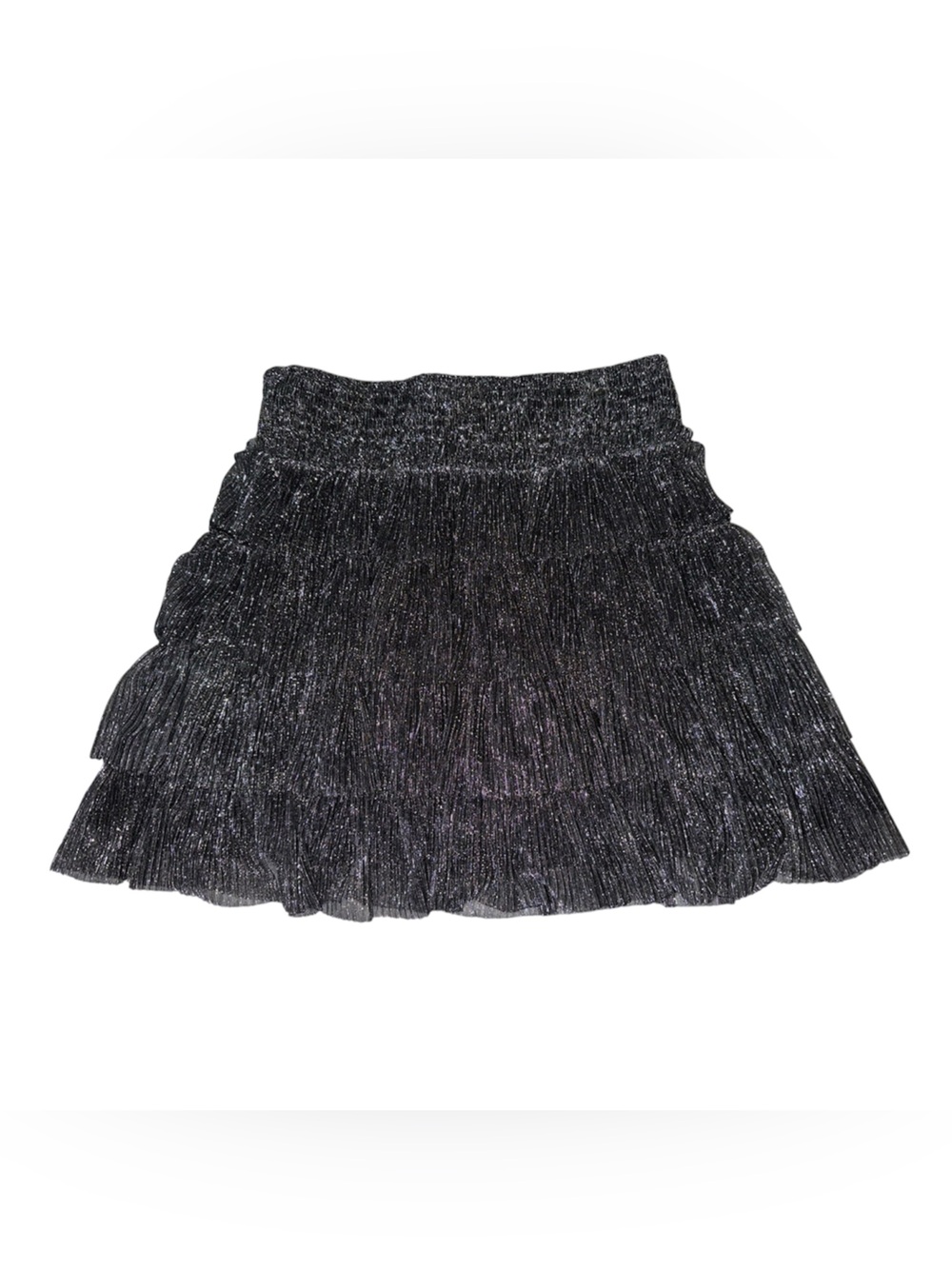 Toria Show Stopper Metallic Plissé Tiered Mini Skirt Smocked Party whimsygoth S - Picture 2 of 5